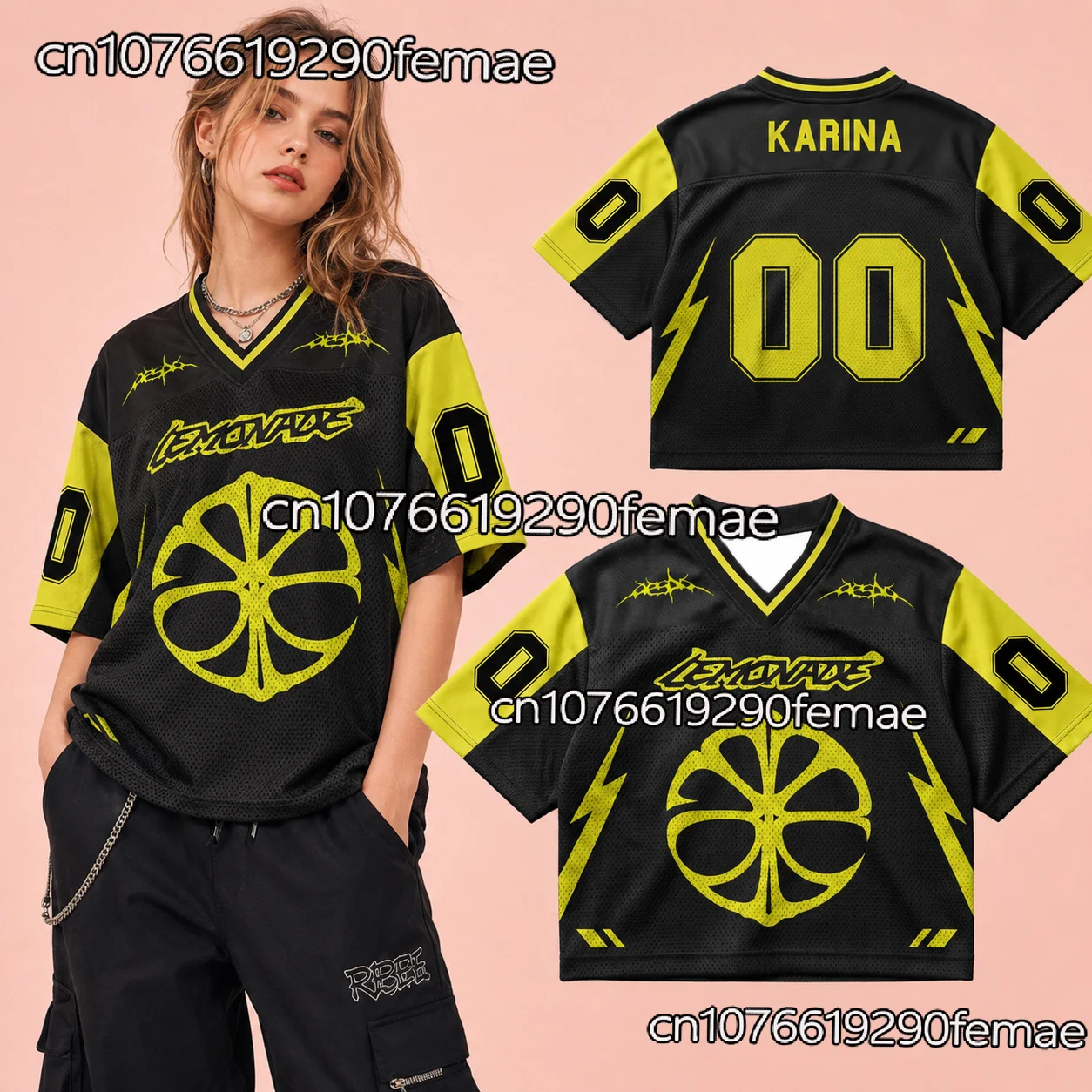 AESPA LEMONADE Collection V-Neck Jersey 2026 Summer New Women's Quick-Dry Athletic Top for Music Festival KPOP Dance Practice