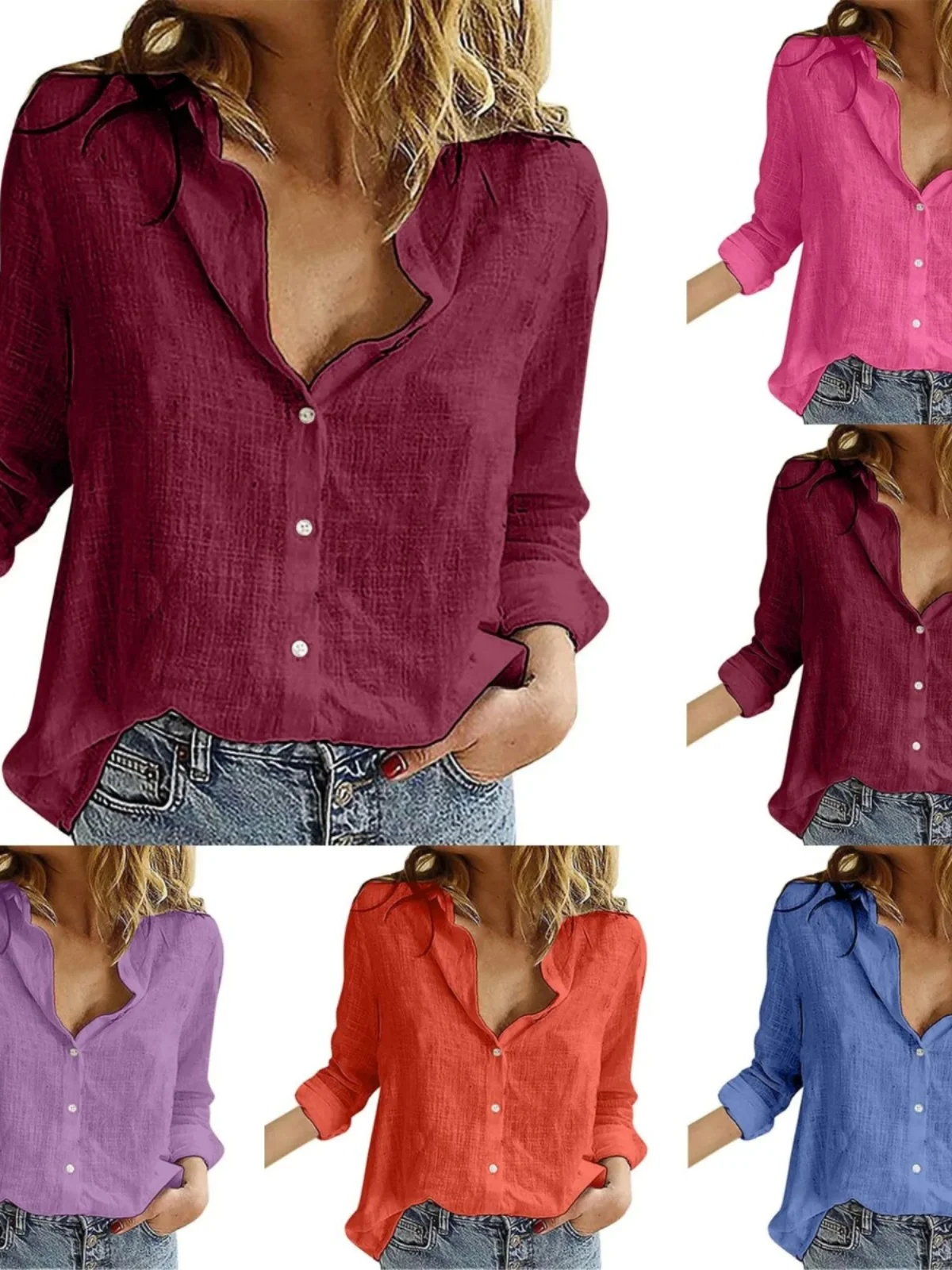 قميص نسائي فضفاض بأكمام طويلة من الكتان، مريح وقابل للتنفس، بأسلوب عصري، قميص صيفي خفيف الوزن للنساء #4
