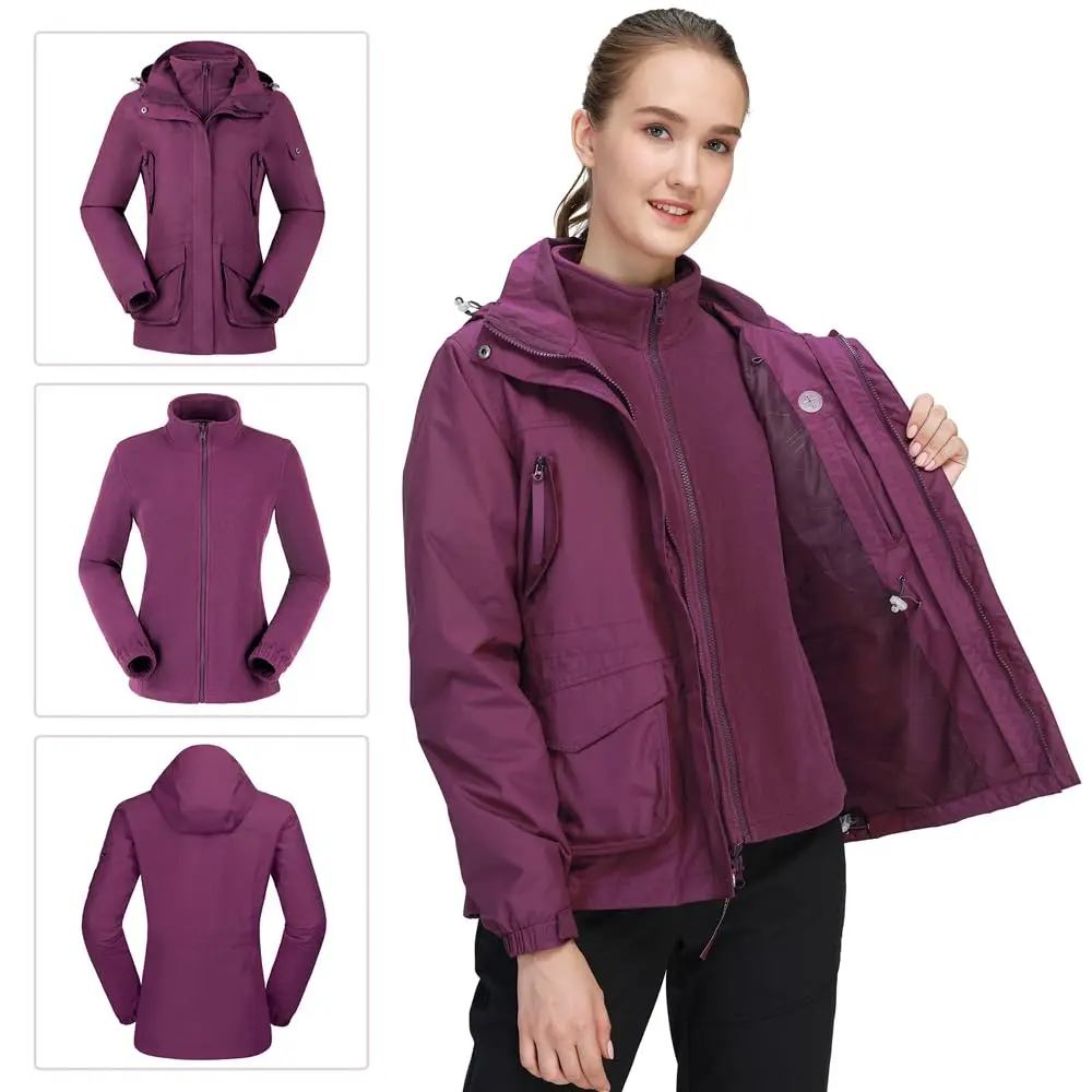 GOLDEN CAMEL Women\'s Jackets Waterproof Ski Jacket 3-in-1 Windbreaker Winter Coats Fleece Inner Rain Snow Outdoor Hiking Camping