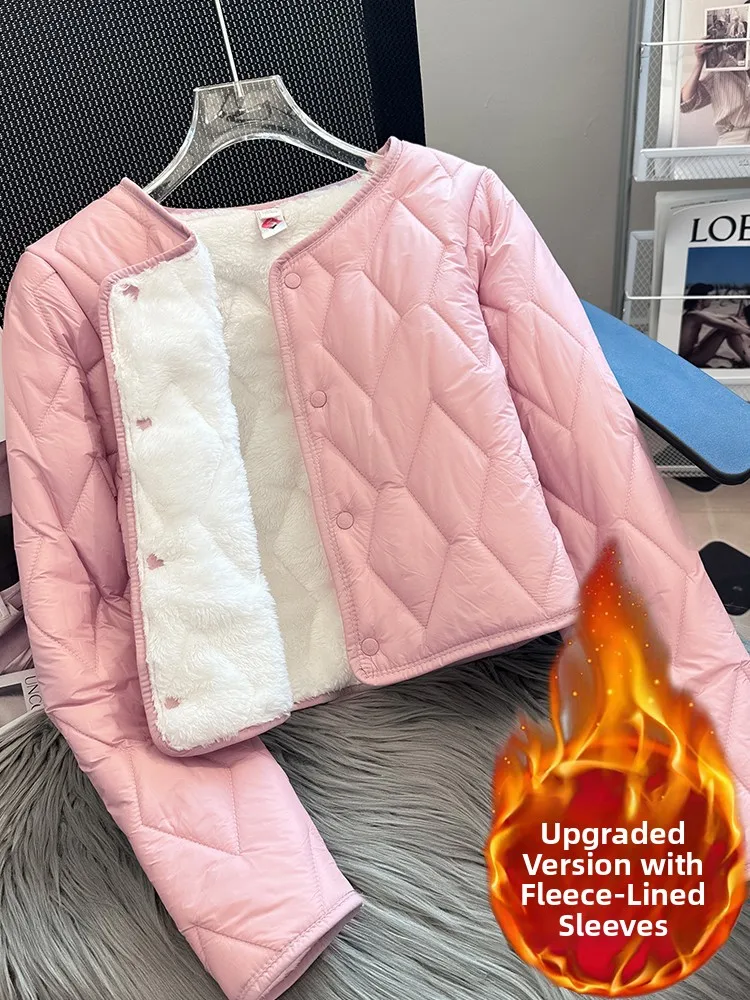 Thickened Winter Cotton Jacket Women's Inner Padded Short Style Long Sleeve down Filling Coat Shoulder Protection Outerwear