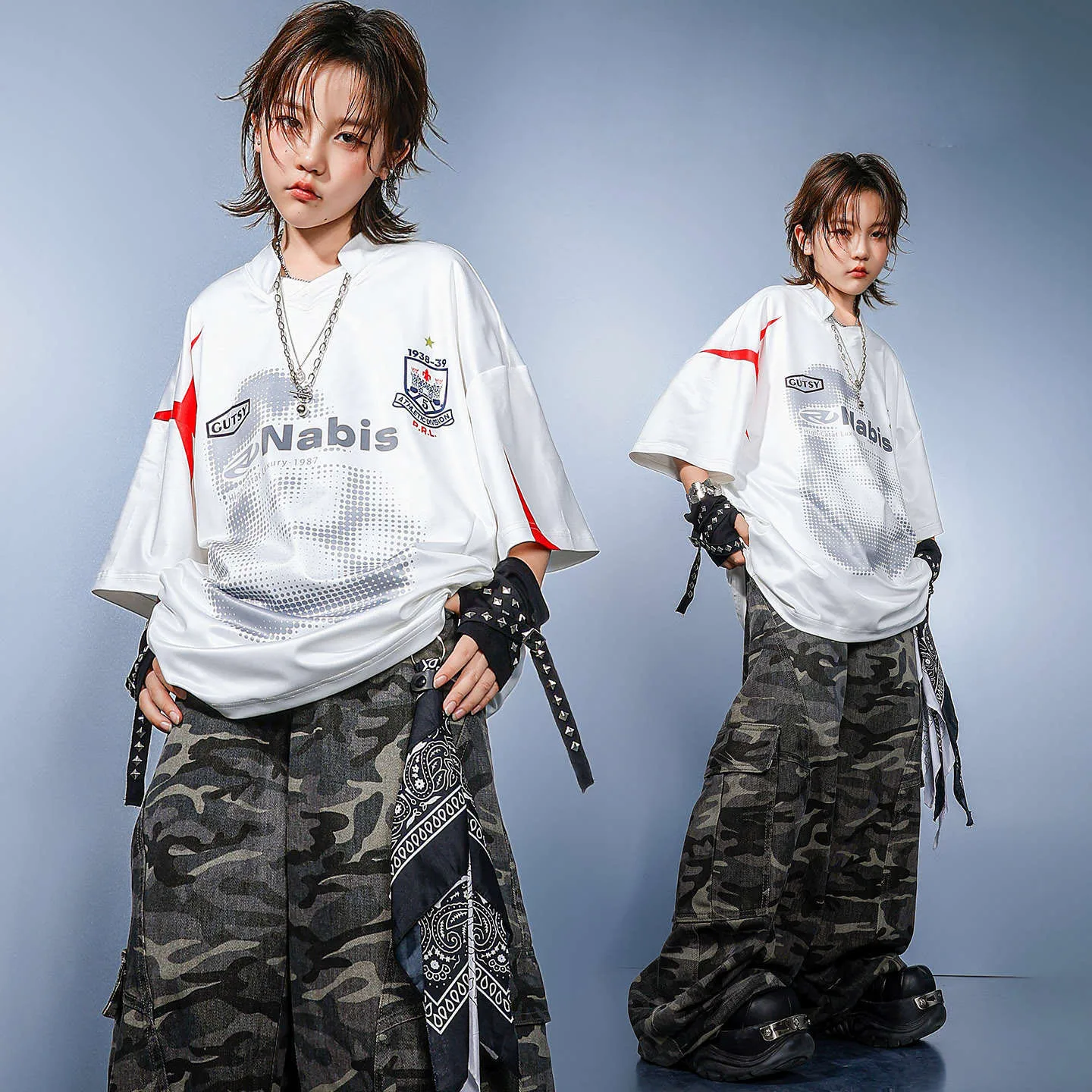 

Kid Kpop Hip Hop Clothing White Red Jersey T Shirt Camo Casual Baggy Cargo Pants for Girl Boy Jazz Dance Wear Costumes Clothes
