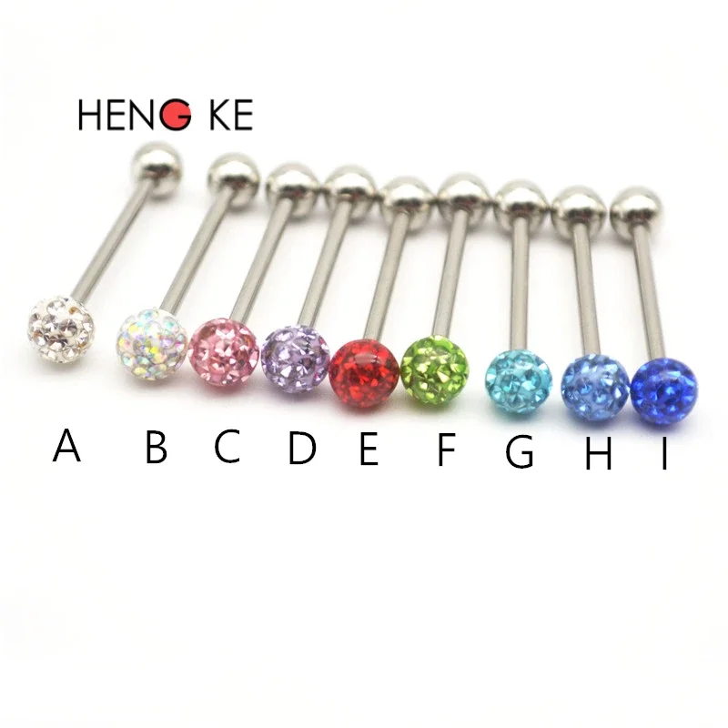 100pcs Tongue Bars Crystal Clear Pink Gem Resign Barbell Sexy Piercing Jewelry Female Drill Anti Allergy Nipple 14G