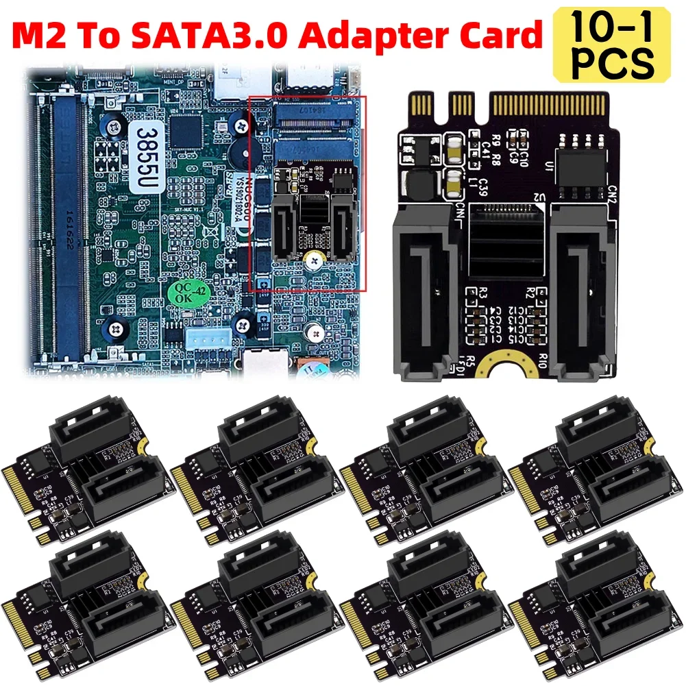 M2 To SATA3.0 Expansion Card PCI-E3.0 KEY A + E WIFI M.2 To SATA Hard Disk Adapter Card Without Driver Installation JMB582 Chip