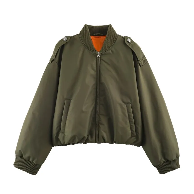 Women's Winter Jacket 2026 New Casual Round Neck Long Sleeve Straps Zipp Coat Fashion  Lady Streetwear Outerwear Short Tops