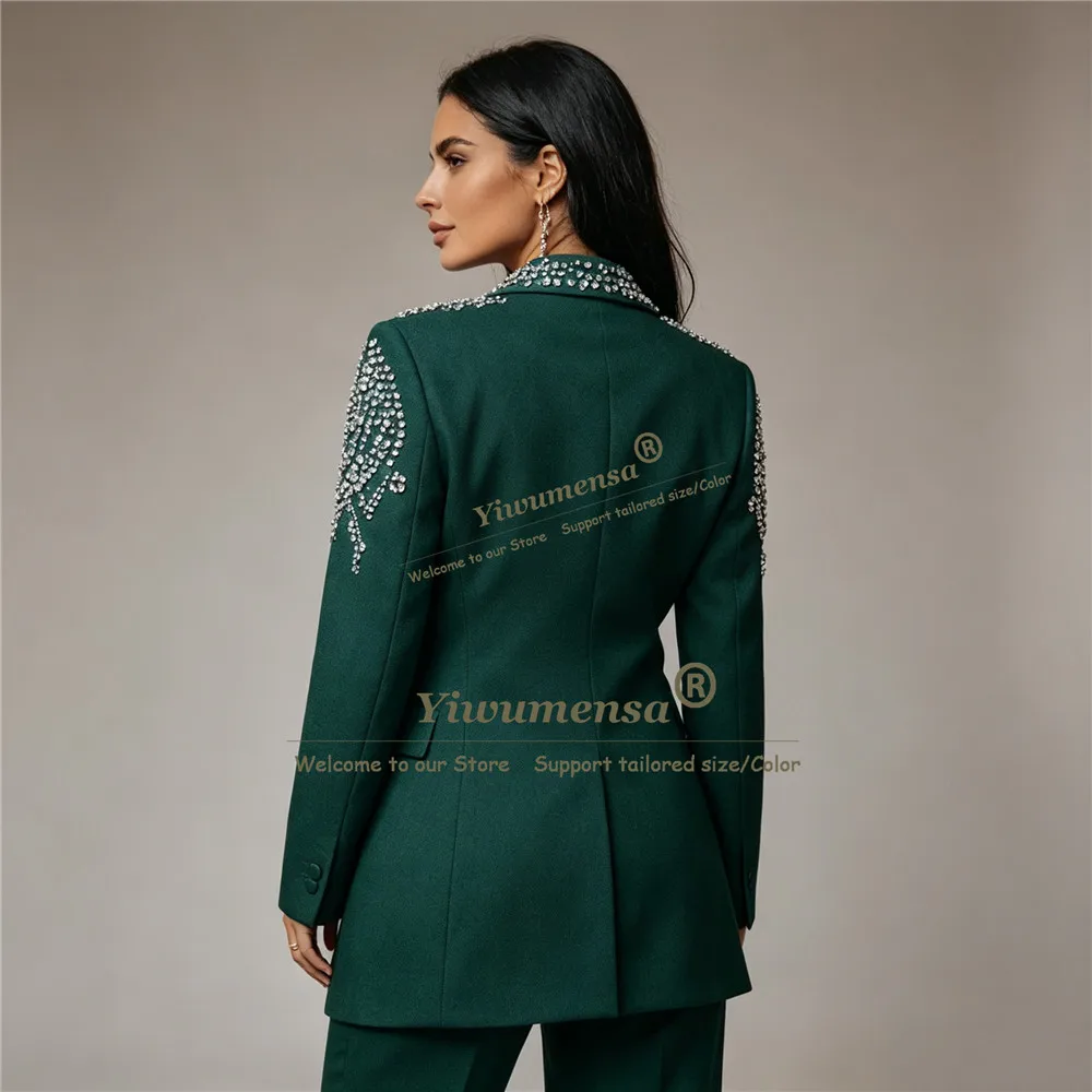Bride's Mother Dress Diamond Beaded Suits Women Customized Single Breasted Prom Blazer Pants 2 Piece Sets Lady Business Clothing