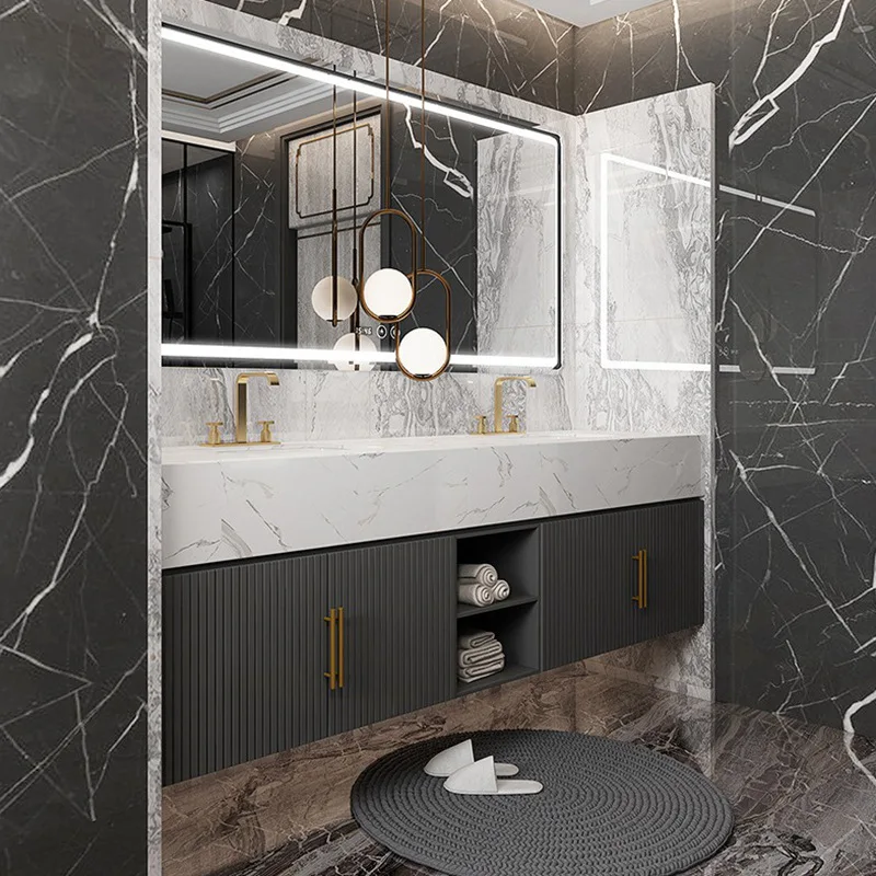 Factory Direct 2026 Modern light luxury bathroom cabinet combination wall-mounted wash basin toilet minimalist washbasin solid w