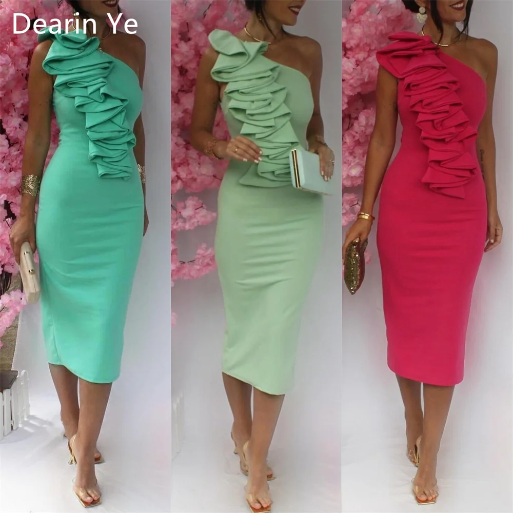 

Customized Formal Gown Prom Dearin One-shoulder Column Tea Length Skirts Fold Bespoke Occasion Dresses Saudi Arabia Evening Dres