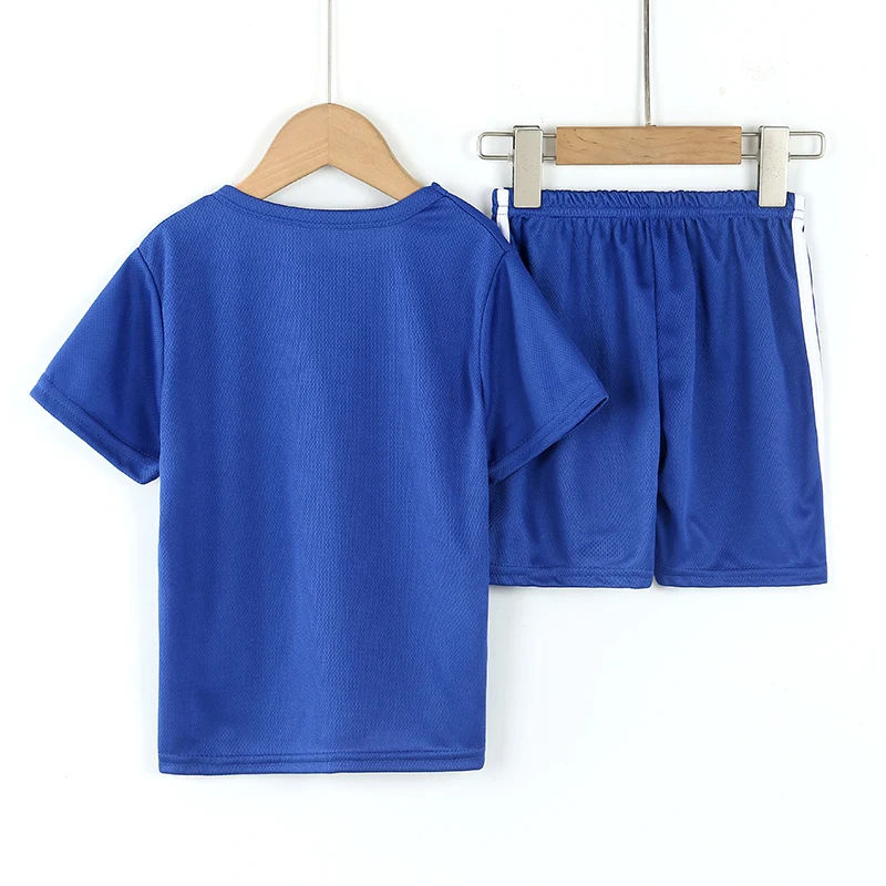 Children\'s summer thin quick-drying short-sleeved shorts two-piece boys and girls solid color loose leisure sports suit.