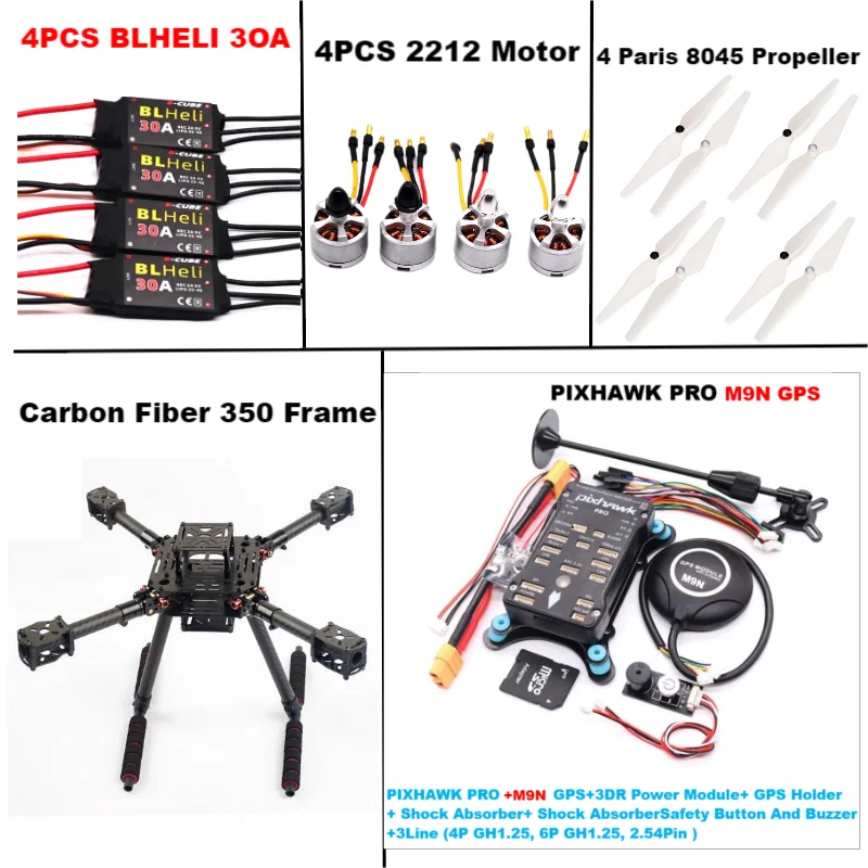 RctoSky Carbon Fiber 350 PIXHAWK PRO M9N KitFlight Control Ardupilot Radio Telemetry Quadcopter BLHELI 30A 2212 Motor ESC