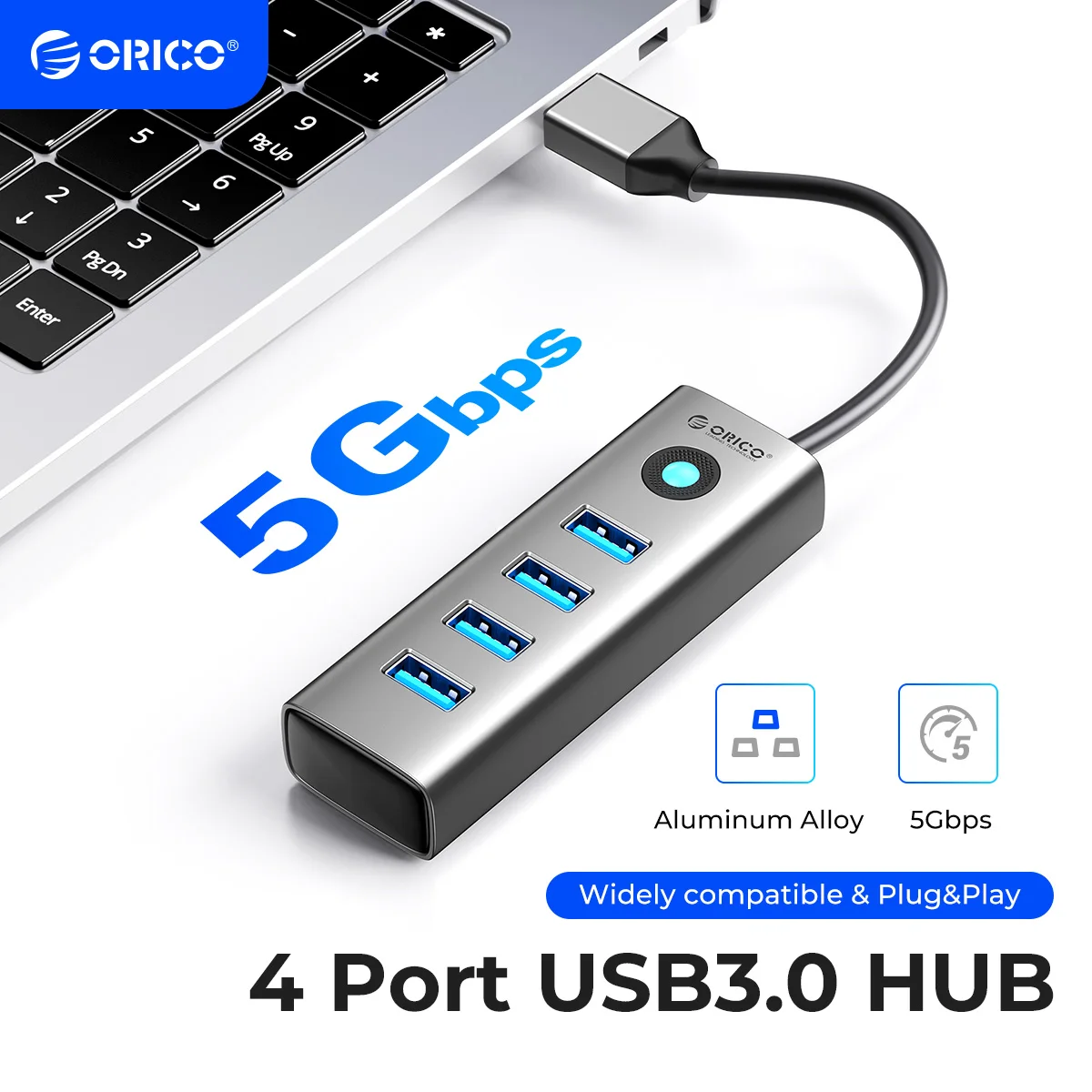 ORICO USB Splitter 4 Ports 5Gbps 100CM USB A USB 3.0 HUB Aluminum Alloy Plug And Play Mini Socket HUB High-Speed Transmission