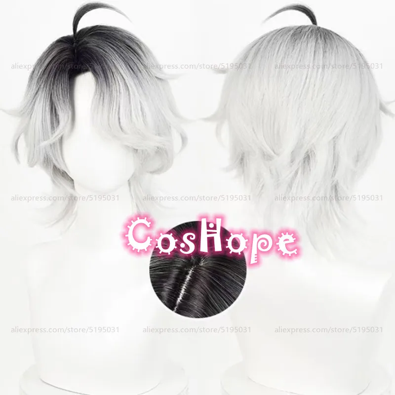 Patient Emil Cosplay Wig 30cm Short Black Silver White Gradient Wig Cosplay Anime Cosplay Wigs Heat Resistant Synthetic Wigs