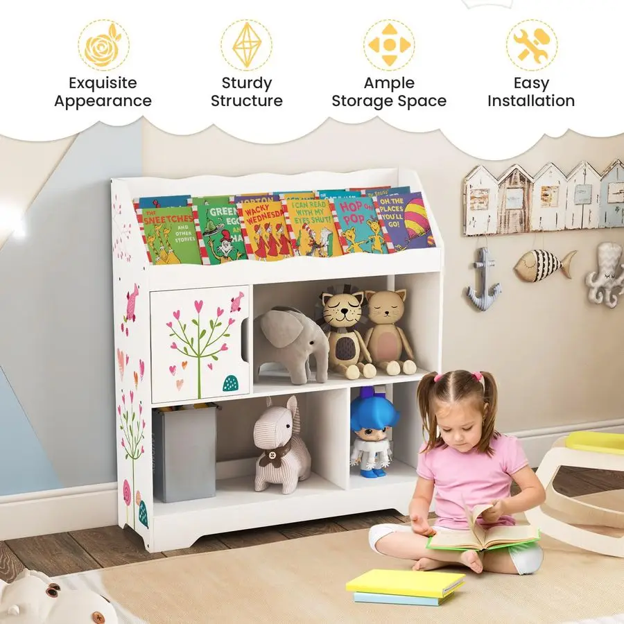 Scaffale per bambini e organizer per riporre giocattoli, libreria multifunzionale per bambini con ripiano Montessori a 3 livelli, libro e giocattoli per bambini