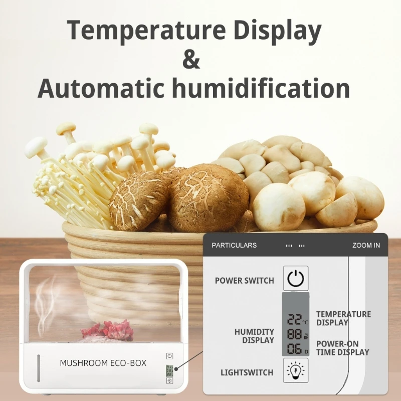 Indoor Mushroom Growing Box with Temperature Humidity Display Grow Light Automatic Climate Control For Home Cultivation