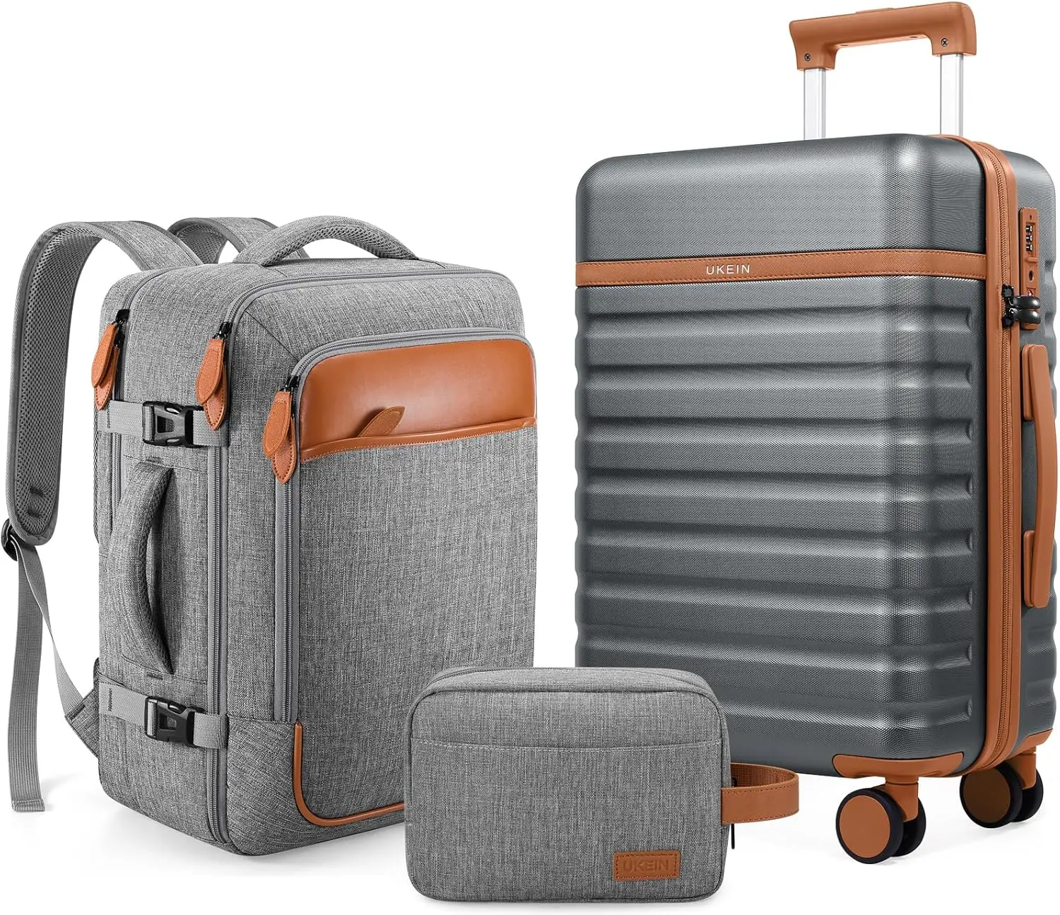 

3-Piece Hardside Luggage Set with Spinner Wheels, TSA Lock, and Travel Backpack for Men (Grey, 20-Inch Carry-On)