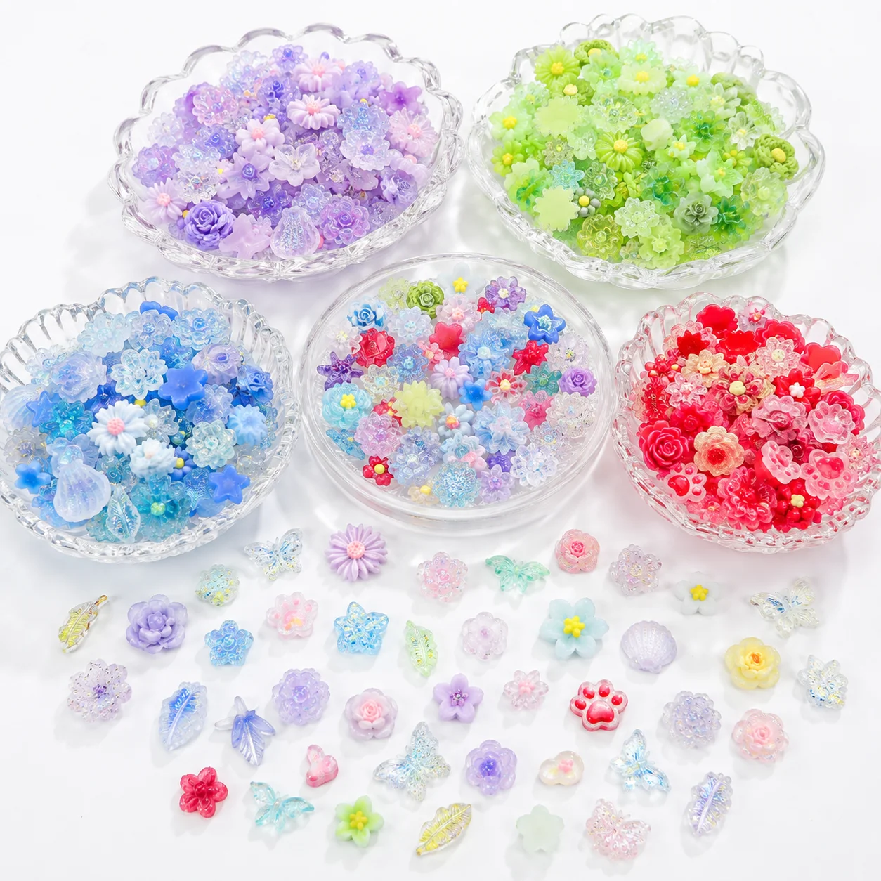 20pcs Mini Mixed Flower Cat Paw Leaf Resin Charms Random Type DIY Accessories Craft Supplies Desktop