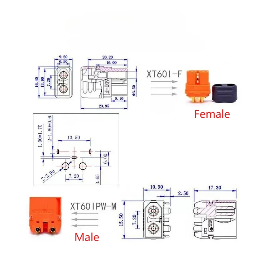 DC500V Amass XT60I Copper Docking Plug Male and Female with Signal Pin PCB Connector XT60IPW Model Airplane Plug With Back Cover