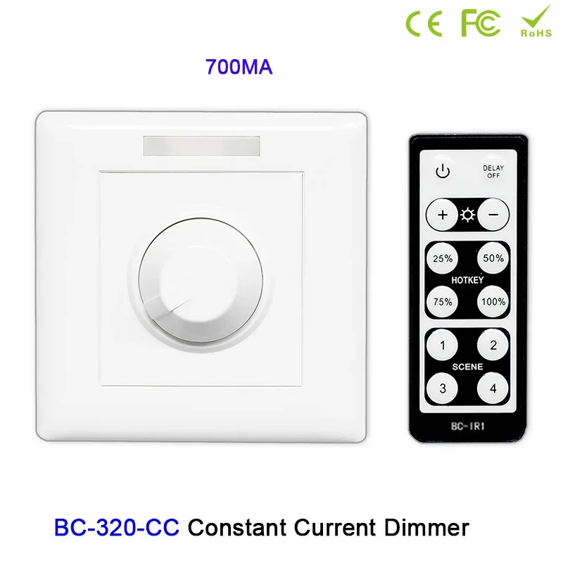 

350mA/700mA Knob style LED Dimmer BC-320-CC Constant Current PWM Output signal with wireless IR remote LED Strip Controller set