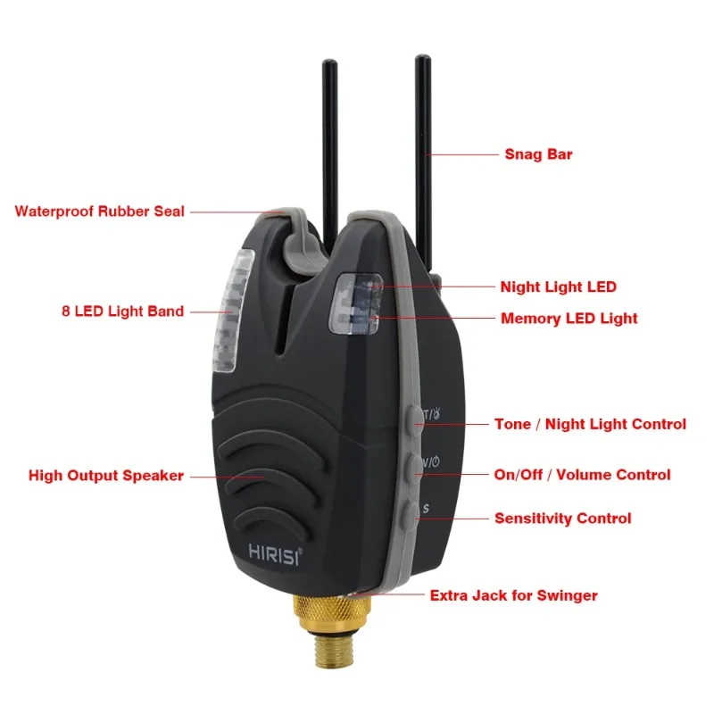 HIRISI – alarme de morsure de pêche à la carpe, étanche, professionnelle, 1 pièce, avec barre d'accroc et bande LED roulante, indicateur de morsure de poisson, alarme à Induction