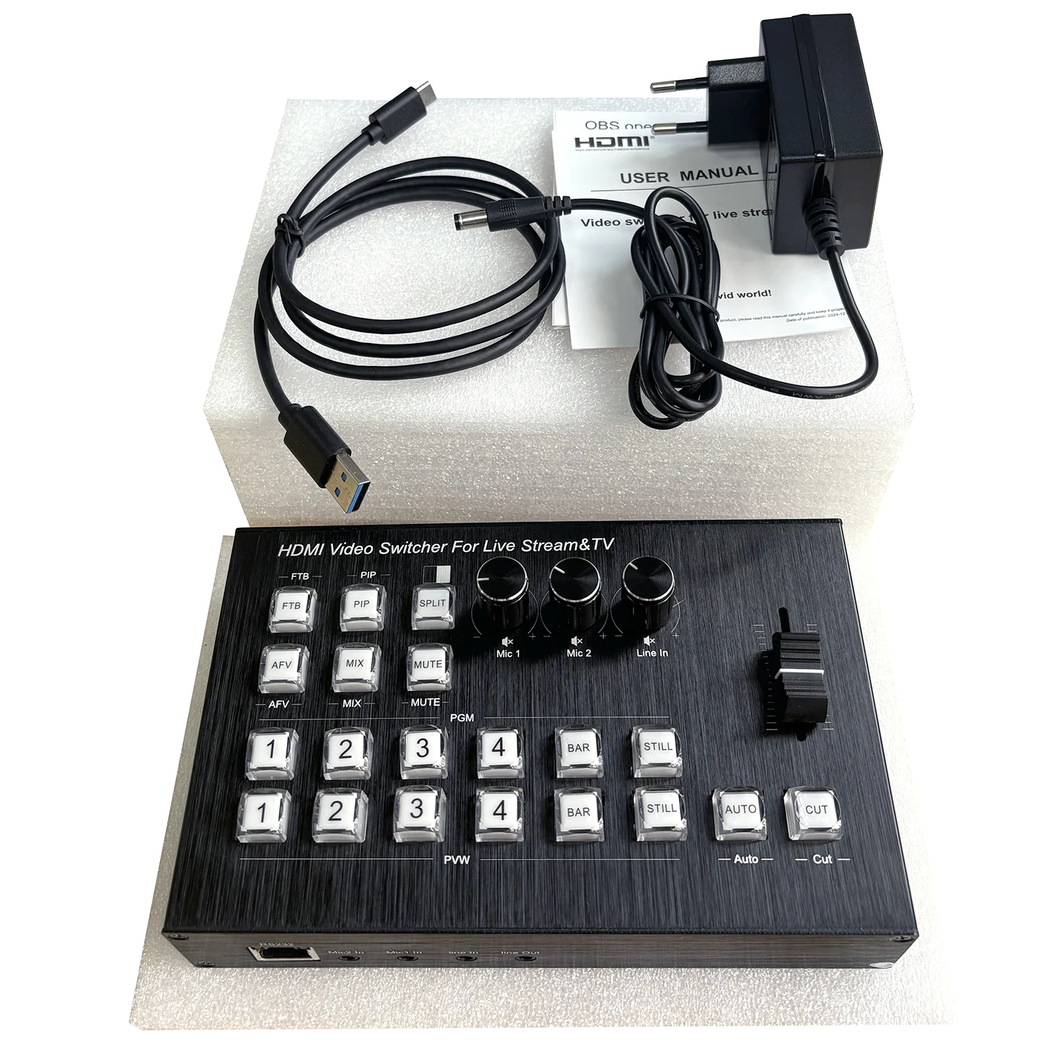 4 Channel HDMI Video Mixer Switcher 4x2 1080P Broadcast Multi Camera Live Streaming Switcher Support PGM PVW PIP OBS Recording