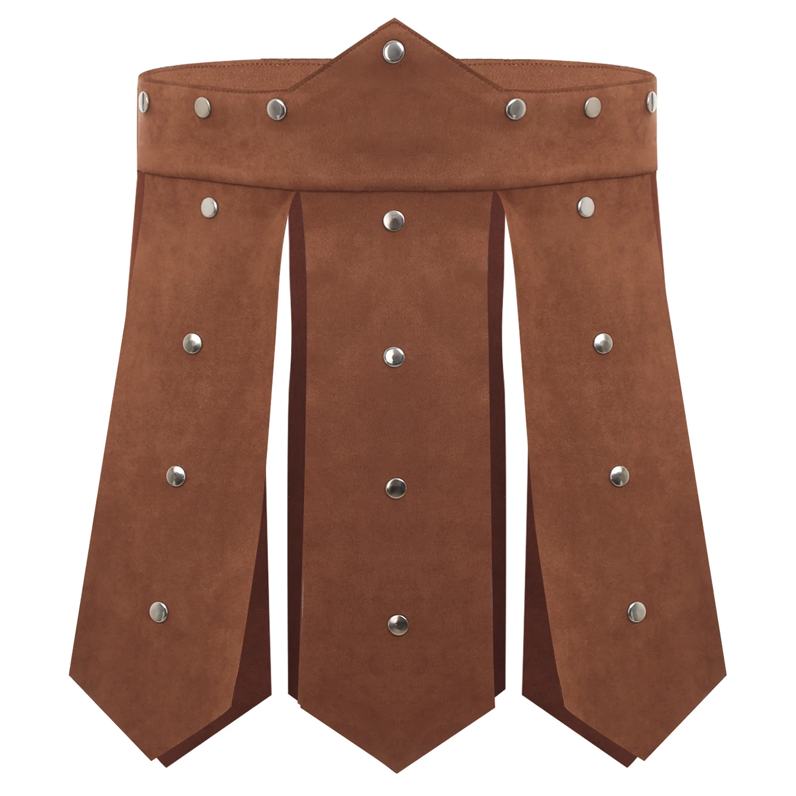 

Mens Ancient Roman Knight Gladiator Warrior Halloween Cosplay Party Costume Rivets Skirt Decor Split Hem Faux Suede Armor Skirt