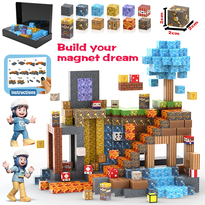 51~219pcs Magnetic Blocks-Build Mine Magnet World Set for Boys & Girls Age 3+, Sensory Toys for Toddlers Gifts Construction Toys