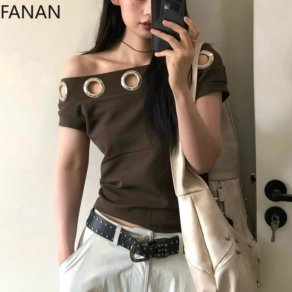 

Футболка с короткими рукавами и металлическим кольцом для женщин, летние винтажные футболки, женская одежда, топы для самосовершенствования