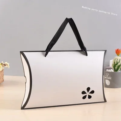 10pcs Large Pillow Shape Paper Box Kraft Paper Bag with Handle Hollow Present Packaging Box Scarf/Gift Big Pillow Box