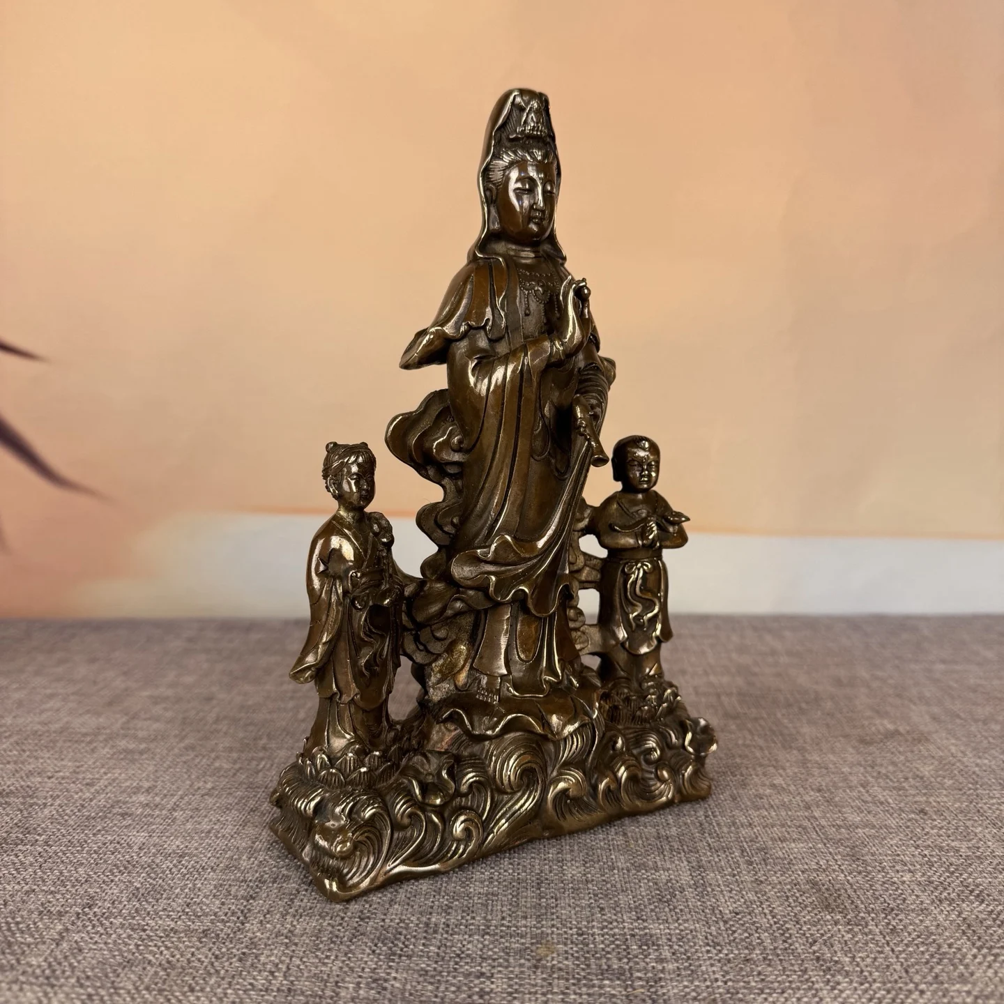 Old Bronze Child girl Dharma protector Guanyin Standing Buddha Wenfang screen Amass wealth Town house Exorcism