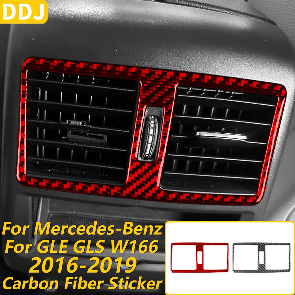 For Mercedes-Benz GLE GLS W166 2016-2019 Carbon Fiber Rear Air Conditioning Vent Frame Panel Cover Trim Car Accessories Sticker
