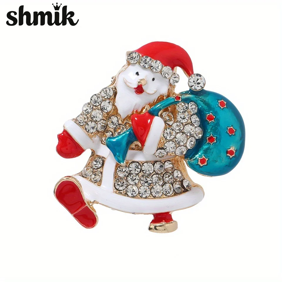 

New Creative Santa Claus Christmas Crystal Brooches Badges For Women Men Fashion Design Festival Party Pin Accessories