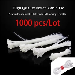 1000PCS Nylon Cable Ties White Cable Wire Ties Self Lock Zip Ties Nylon Cable Ties Self-locking Plastic Fasten Wire Zip Tie