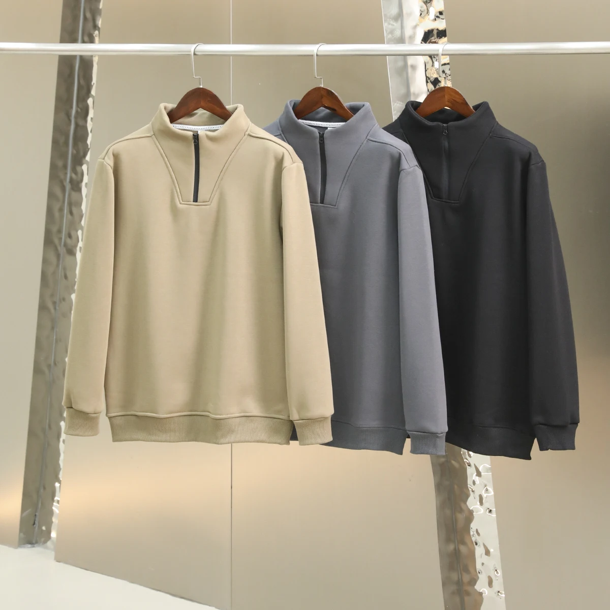 

Мужская теплая толстовка на флисовой подкладке с воротником-стойкой на молнии, осенне-зимняя повседневная одежда, удобная, из смесового полиэстера и хлопка