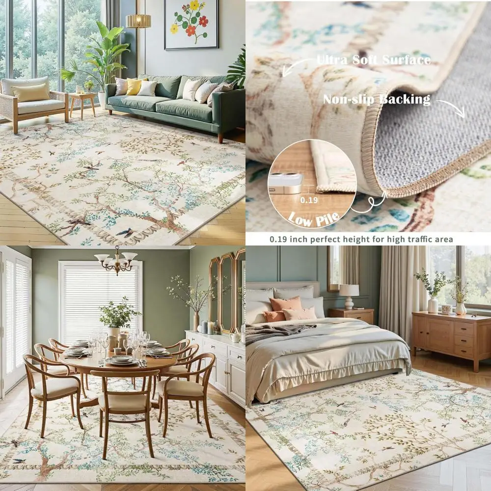 

Ivory 6x9 Area Rugs for Living Room - Washable, Non-Slip, Soft Nature Design, Modern Kids Carpet, Vintage Inspired