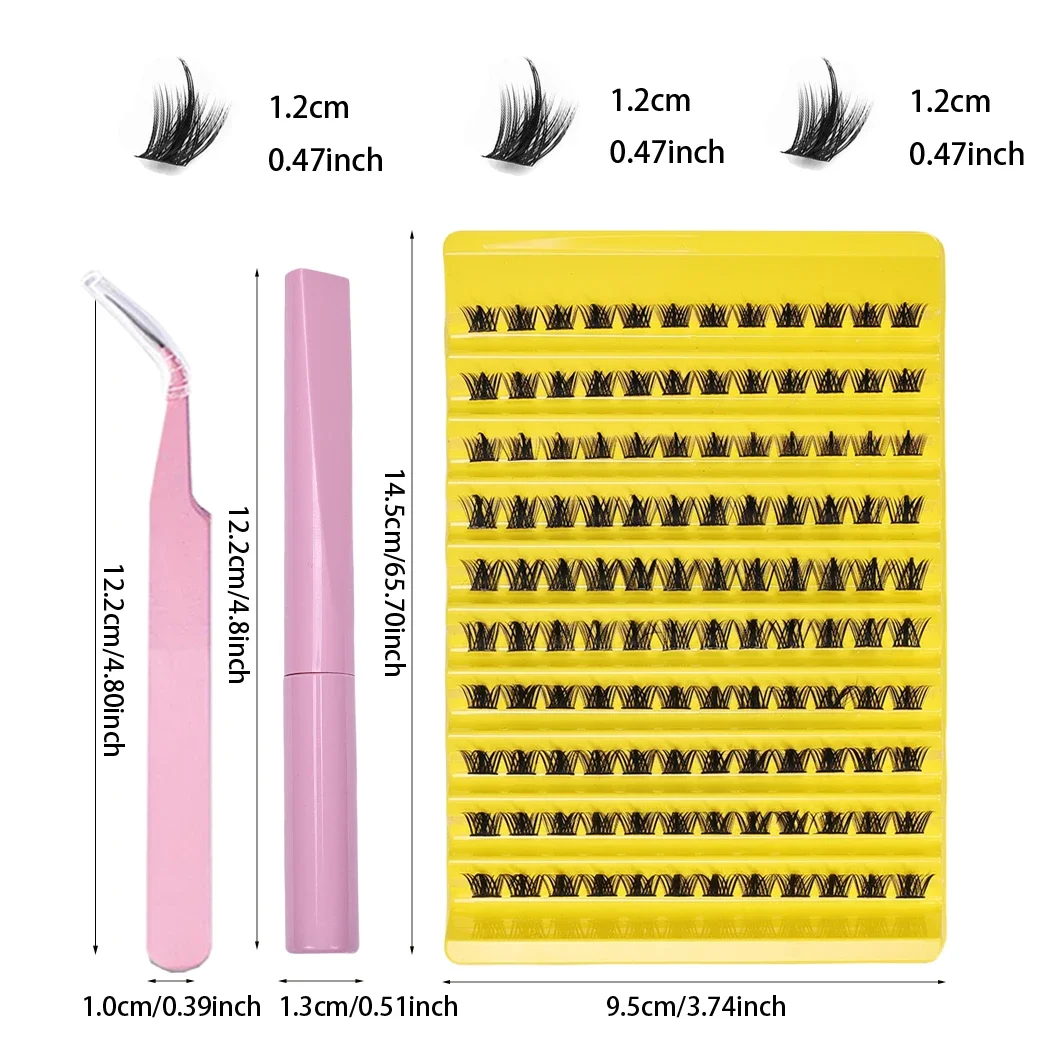 Eyelashes Extension Kit with Mixed Length Clusters and Eyelash Tweezers and Eyelash Adhesive and Sealant for use at home