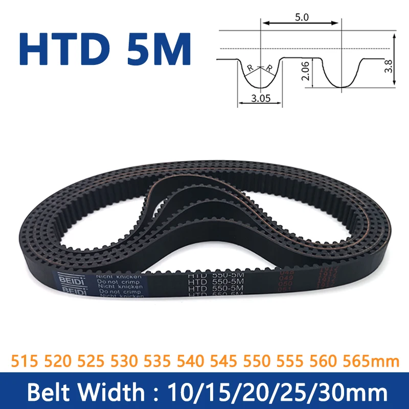 1pc HTD 5M Timing Belt 515 520 525 530 535 540 545 550 555 560 565mm Width 10 15 20 25 30mm Rubber Closed Loop Synchronous Belt