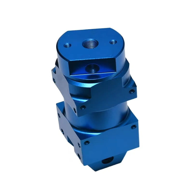 CNC machined blue anodized aluminum alloy multi-layer precision mechanical control valve body
