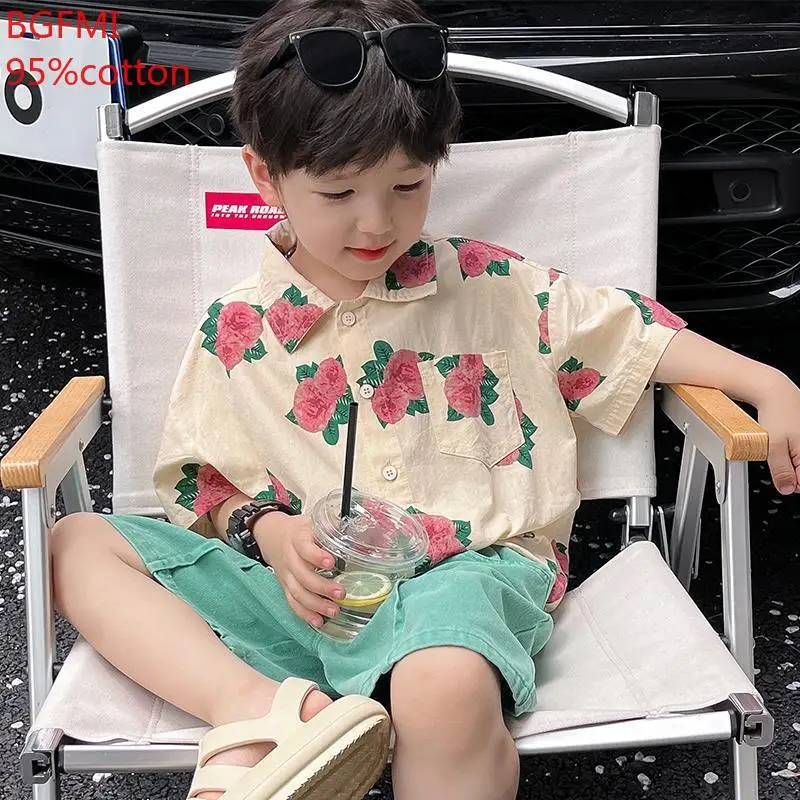 2-9Y Boys Pure Cotton Shirt and Green Shorts 2-piece Summer Shirt Short Sleeved Shorts Set 2024 Baby Boy Beach Vacation Clothes