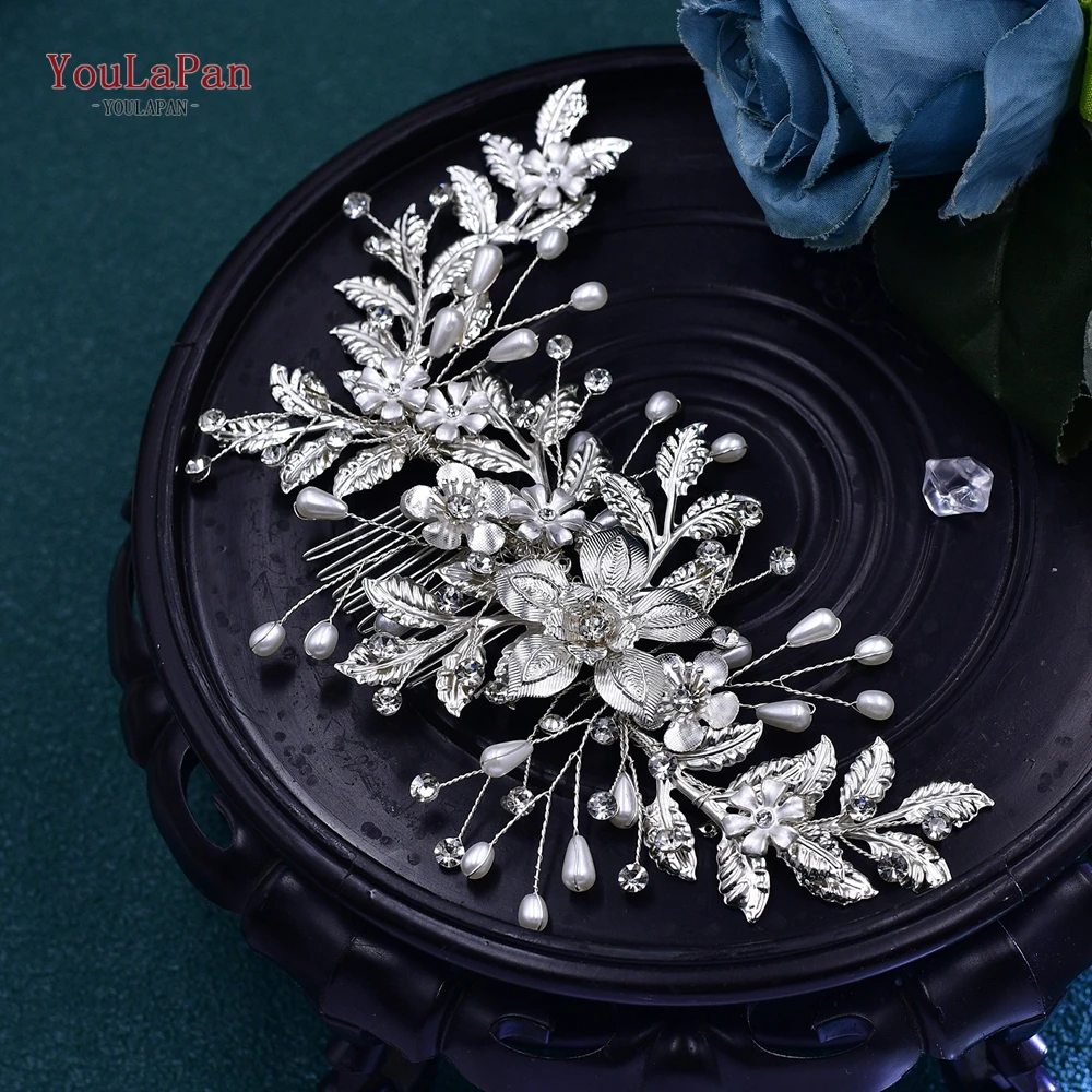 YouLaPan-Diadema nupcial de hoja de aleación para mujer, accesorios de fiesta, decoración para el cabello, tocado de perlas de imitación, elegante, HP683