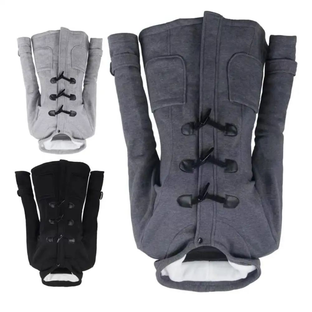 

Fall Winter Coat with Side Pockets Solid Color Hooded Horn Button Closure Long Sleeve Thick Plush-lined Jacket Daily School Comm