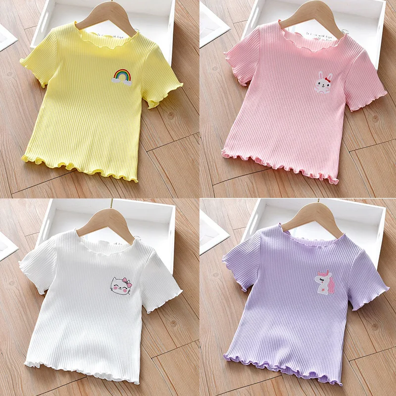 

Summer T-shirt Girls Short-sleeved Bottom Shirt Solid Color Tops Fashion Casual Baby Girl Tshirts Children Clothing Breathable