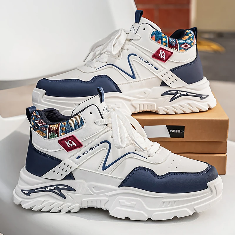 Men's High-top Casual Shoes Four Seasons New Breathable Light Soft-sole Non-slip Comfort Outdoor Joker Walking Sports Board Shoe
