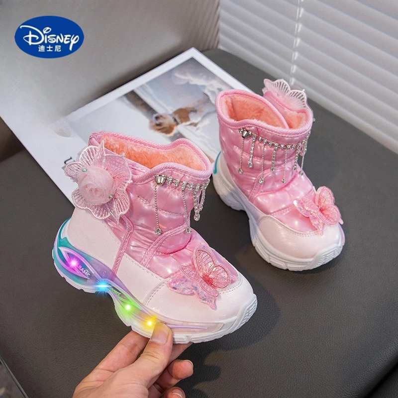 

Зимние сапоги Disney Girls с подсветкой 2025г. | Плюшевая подкладка, школьная обувь принцессы, детская повседневная обувь