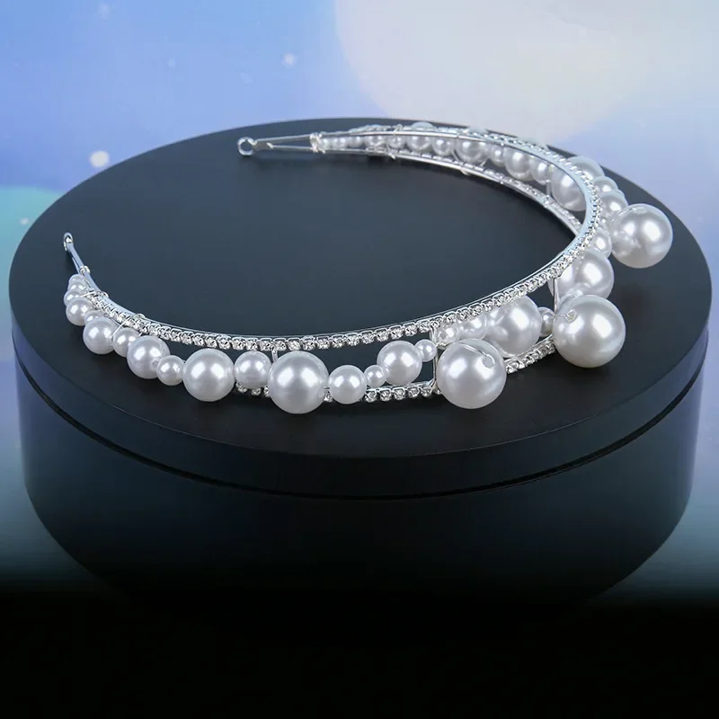 Fashion Bridal Wedding Hair Hoop Accessories for Women Rhinestone Pearl Jewelry Headpiece Headdress Party Celebration Tiara