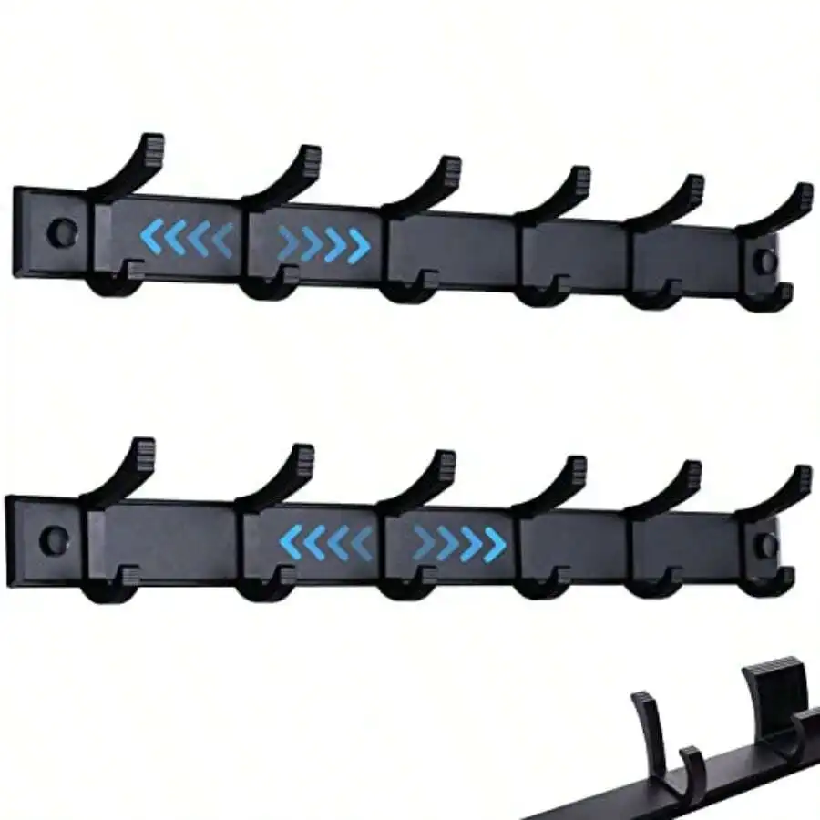 Coat Rack Wall Mount 2 Pcs, Black Wall Coat Rack With 6 Movable Hooks 42.5cm Wall Mounted Coat Rack For Entryway, Bathroom, Kitc