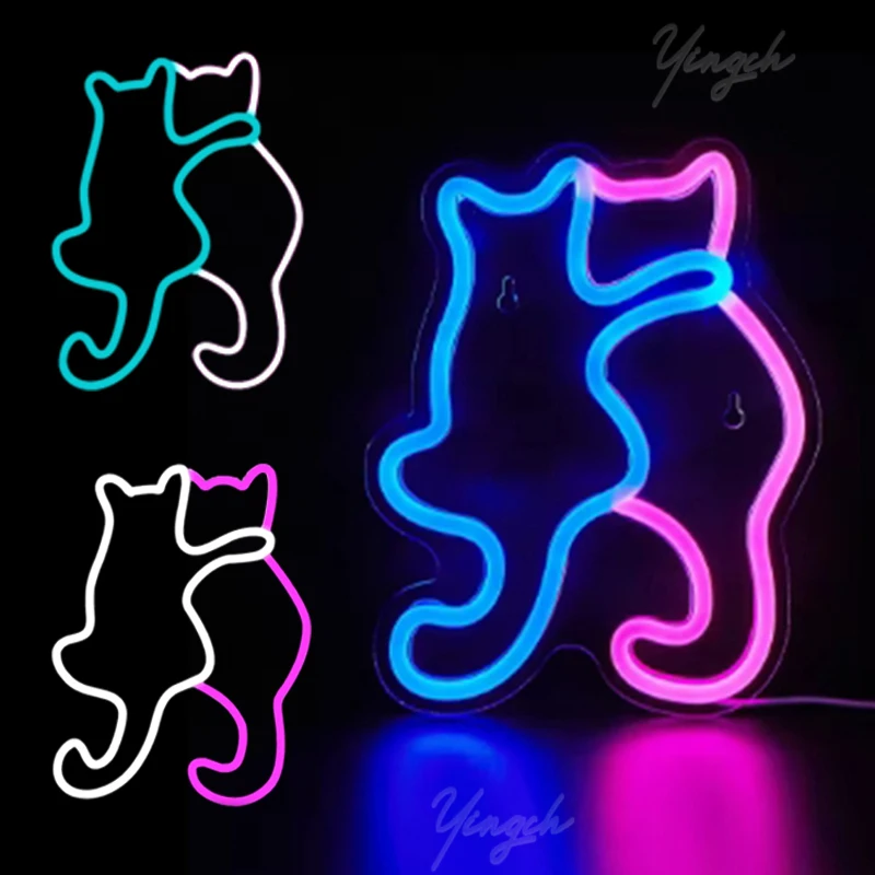 Couple Cat Neon Sign Light Custom Animal LED Neon Decoration Lamp USB Powered for Wall Art  Game Room Bedroom Living Room Decor