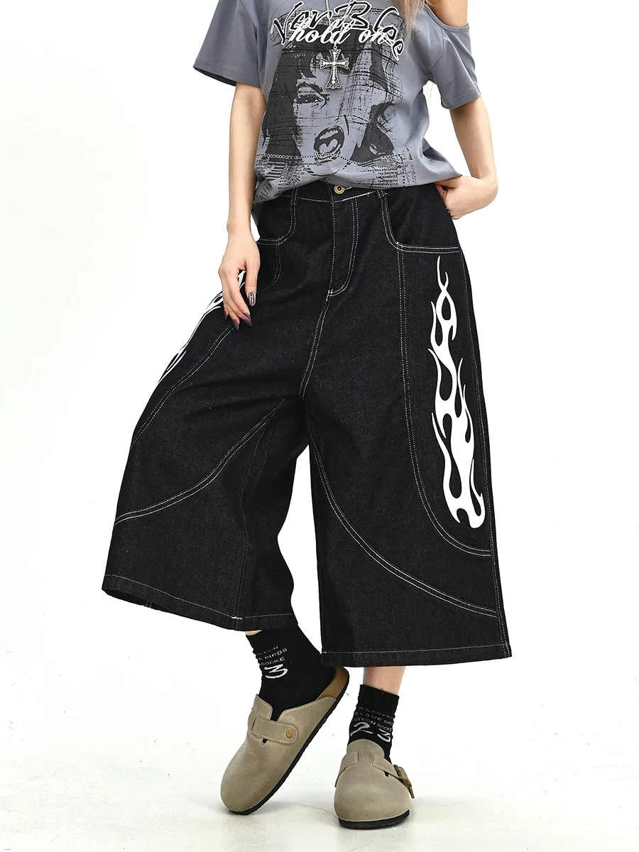 

Street Style Loose Wide Leg Jeans Women's 7/8 Length Trousers Summer New Fashion Retro BF Loose Fit Casual Tapered Pants