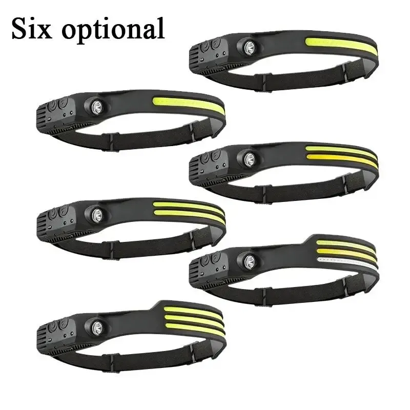 1/2/3-wire LED Headlights with 5 Lighting Modes, Super Bright Sensing COB Headlights, Flashlight, USB Charging