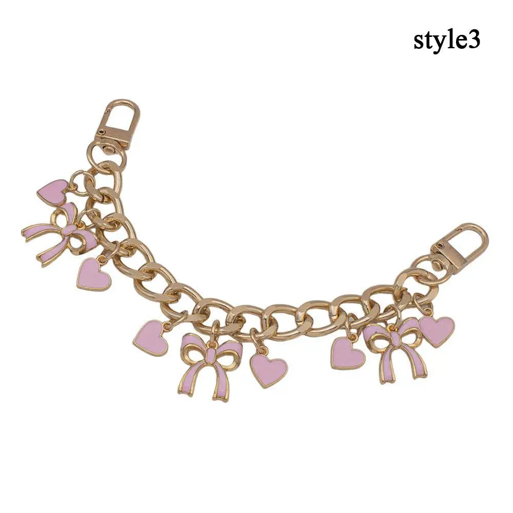 

Hand Wrist Strap Phone Lanyard Golden Metal Keychain Bag Charm Decoration Bag Extended Chain Shinny Pink Flower Pendant