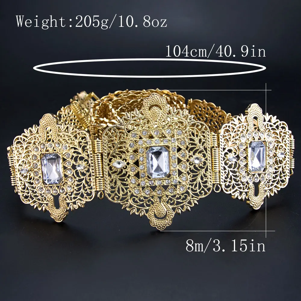 Gold Color Morocco Style Bridal Wedding Belt For Women Crystal Hollow Arabesque Caftan Waist Belt Adjustable Length image 6
