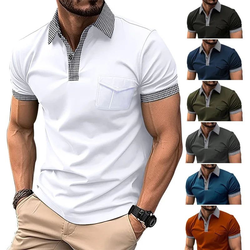 GZMS-Ins Short SleevepoloShirt for Men, Button Polo Shirt, Casual Pocket, Stitching, Spring and Summer, New, 2022